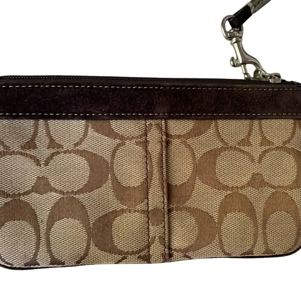 Y2K Coach Signature Fabric Wristlet Brown Beaded Detail